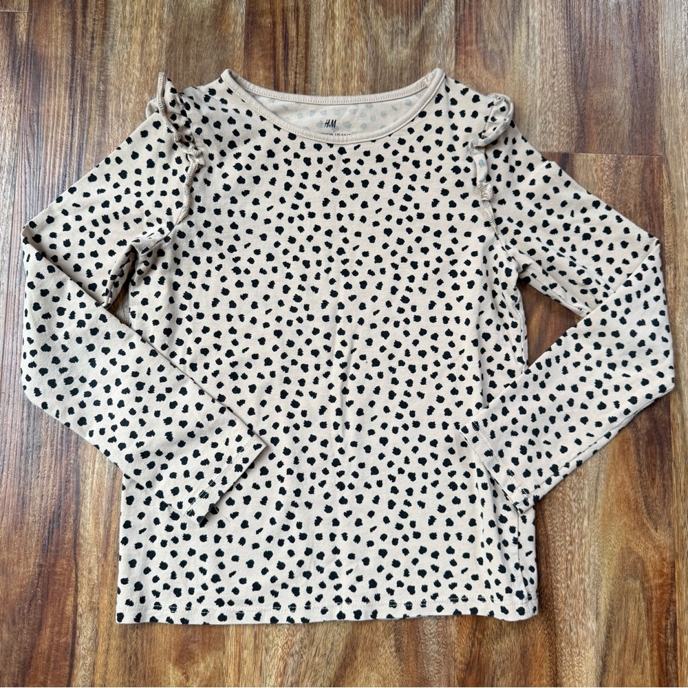 H&M Black and Tan Ruffled Long Sleeve Blouse
